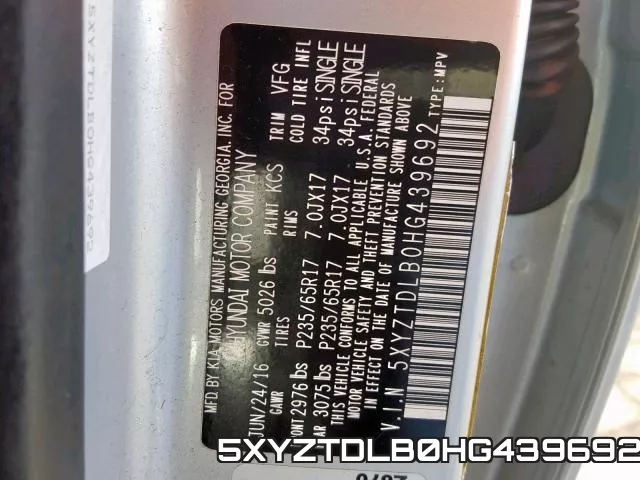 5XYZTDLB0HG439692 фото 2