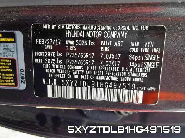 5XYZTDLB1HG497519 фото 2