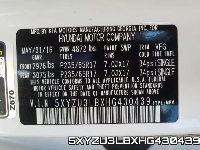 5XYZU3LBXHG430439 фото 2