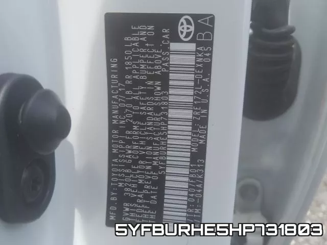 5YFBURHE5HP731803 фото 2