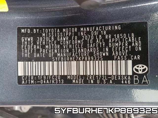 5YFBURHE7KP889325 фото 2