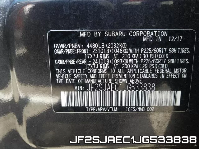 JF2SJAEC1JG533838 фото 2