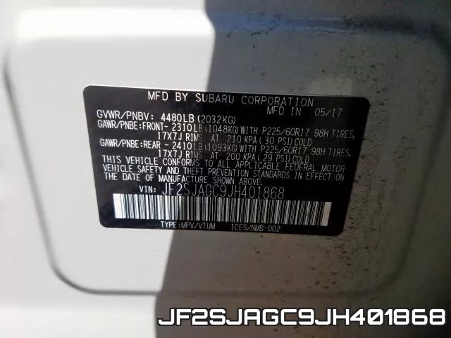 JF2SJAGC9JH401868 фото 2