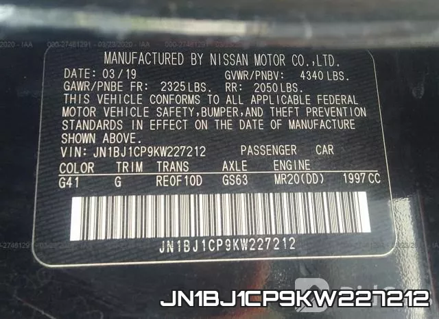 JN1BJ1CP9KW227212 фото 9