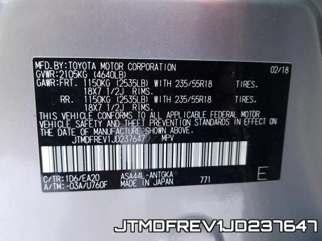JTMDFREV1JD237647 фото 2