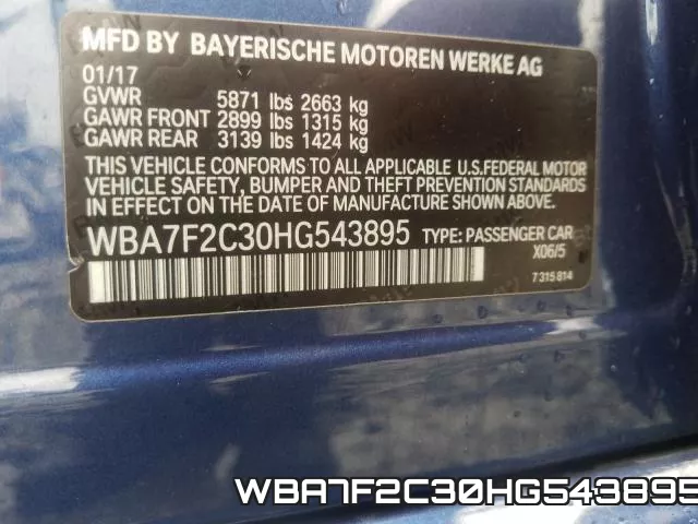 WBA7F2C30HG543895 фото 2