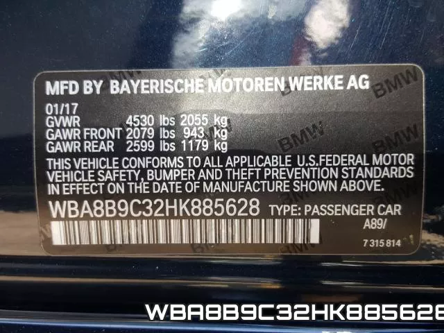 WBA8B9C32HK885628 фото 2