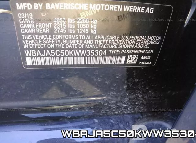 WBAJA5C50KWW35304 фото 10