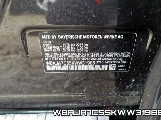 WBAJA7C55KWW31986 фото 2