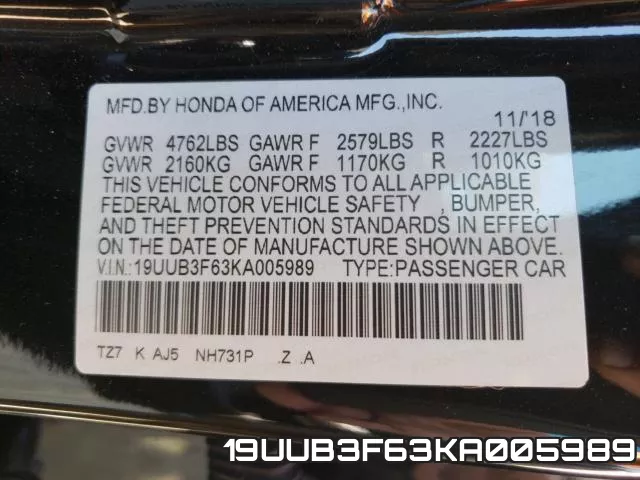 19UUB3F63KA005989 фото 2