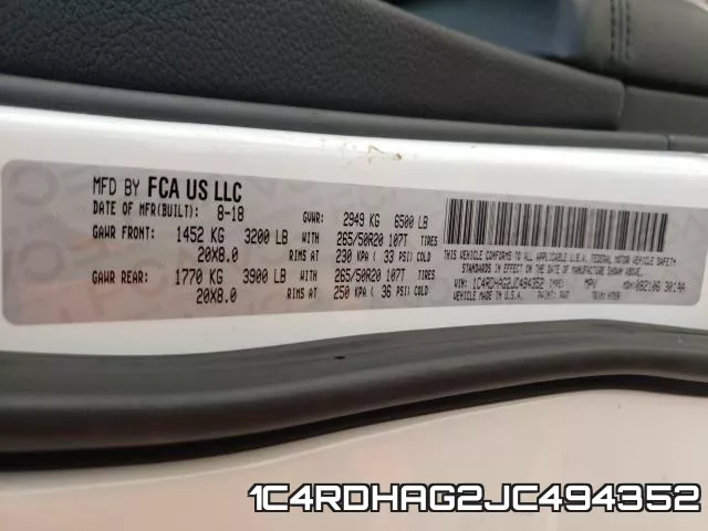 1C4RDHAG2JC494352 фото 2