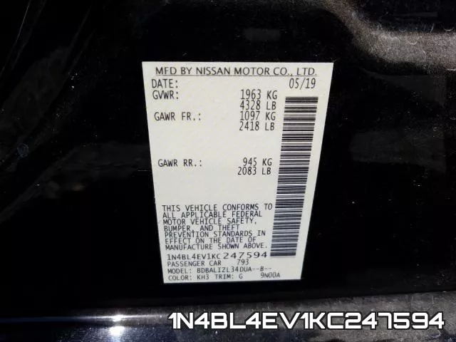 1N4BL4EV1KC247594 фото 2