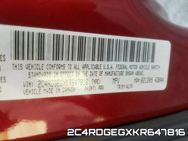 2C4RDGEGXKR647816 фото 2