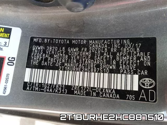 2T1BURHE2HC887510 фото 2