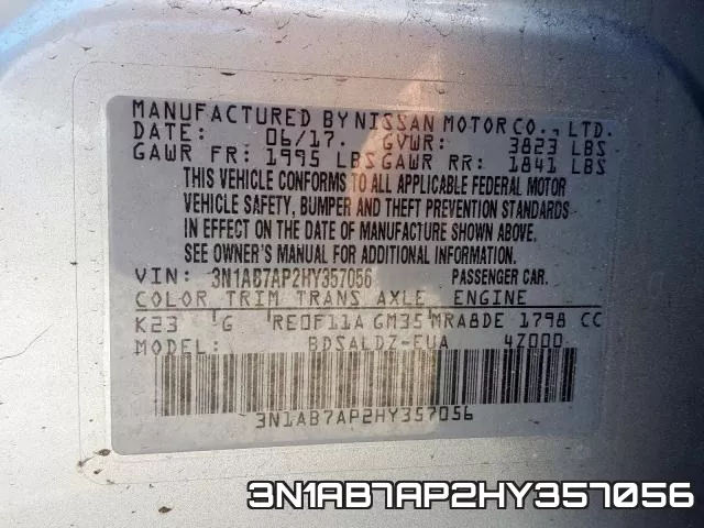 3N1AB7AP2HY357056 фото 2