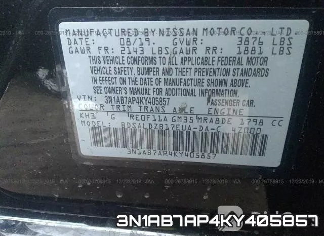 3N1AB7AP4KY405857 фото 10