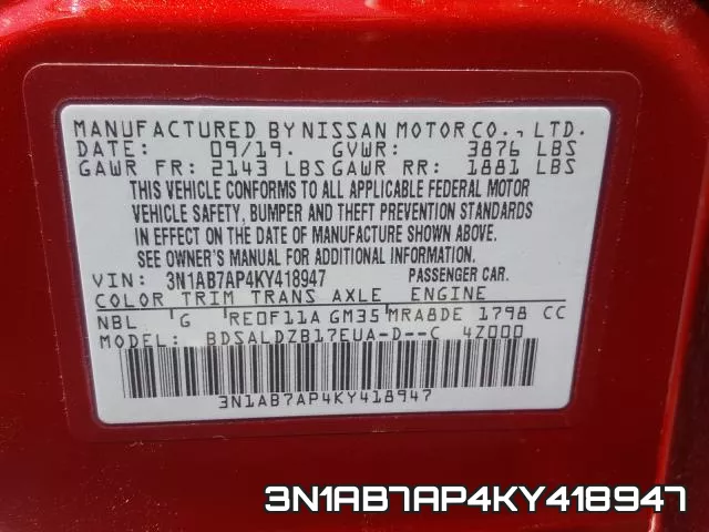 3N1AB7AP4KY418947 фото 2