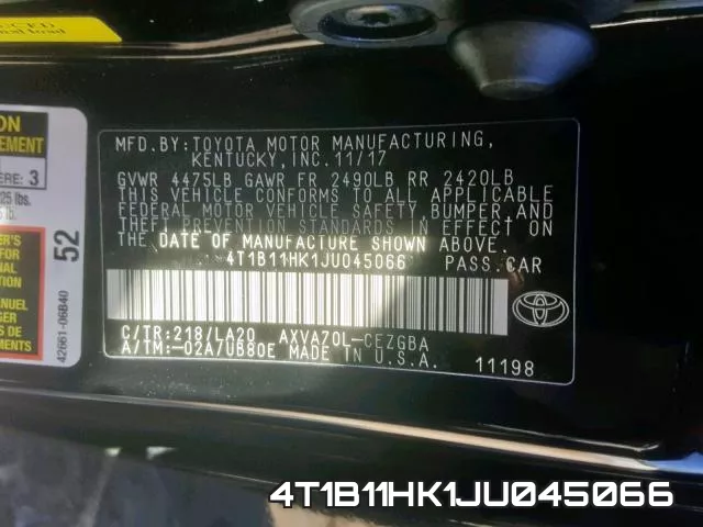 4T1B11HK1JU045066 фото 2
