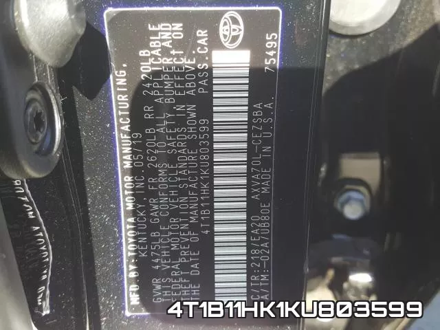 4T1B11HK1KU803599 фото 2
