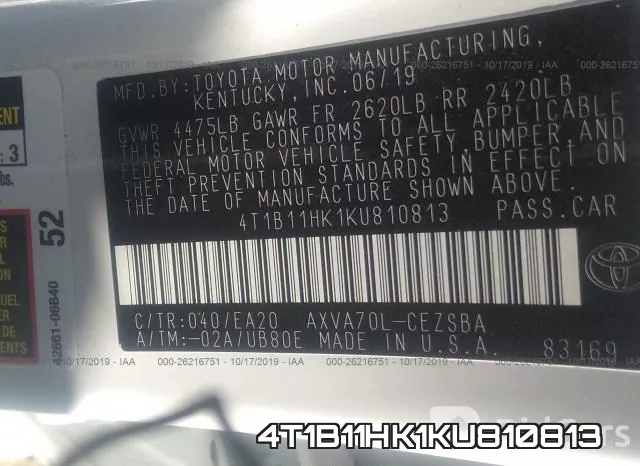 4T1B11HK1KU810813 фото 10