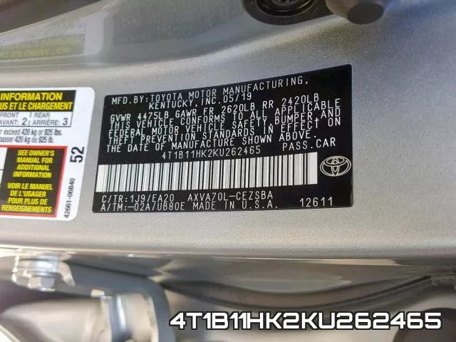 4T1B11HK2KU262465 фото 2