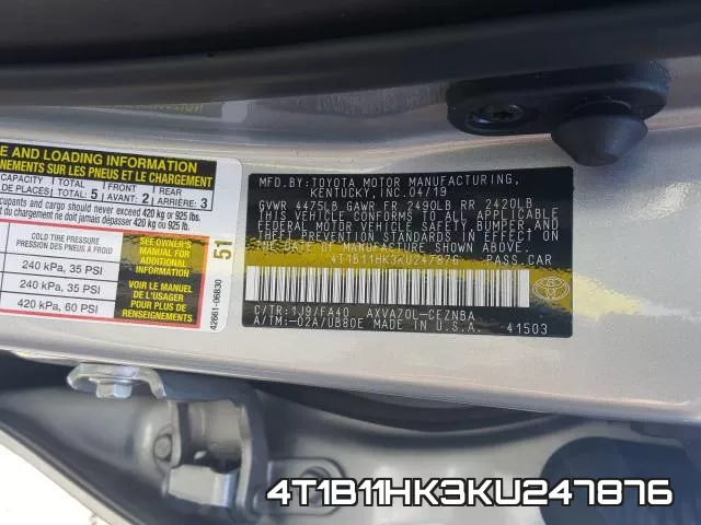 4T1B11HK3KU247876 фото 2