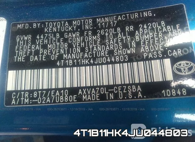 4T1B11HK4JU044803 фото 10