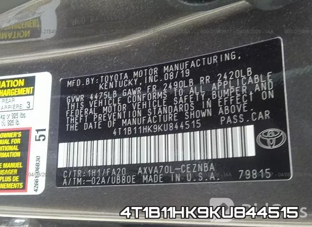 4T1B11HK9KU844515 фото 10