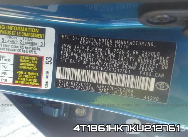 4T1B61HK7KU212761 фото 10