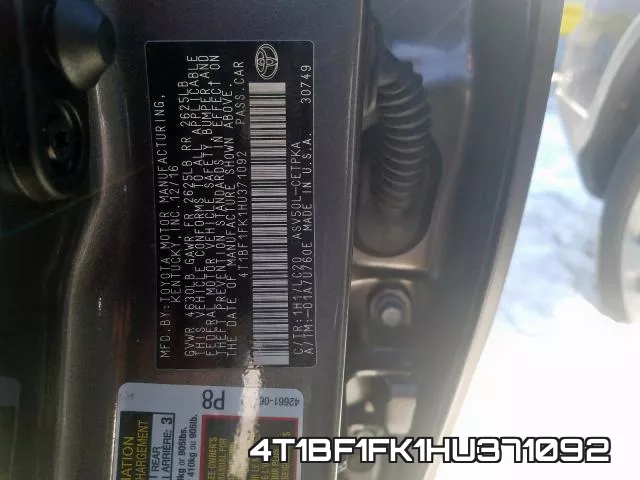 4T1BF1FK1HU371092 фото 2