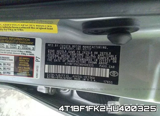 4T1BF1FK2HU400325 фото 10