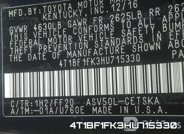 4T1BF1FK3HU715330 фото 10