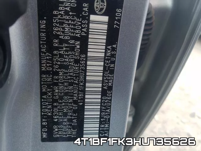 4T1BF1FK3HU735626 фото 2