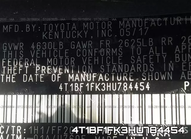 4T1BF1FK3HU784454 фото 10