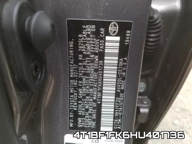 4T1BF1FK6HU401736 фото 2
