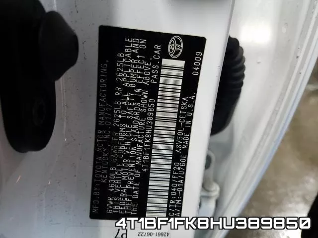 4T1BF1FK8HU389850 фото 2