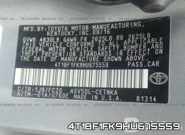 4T1BF1FK9HU675559 фото 10
