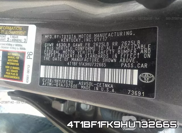 4T1BF1FK9HU732665 фото 10