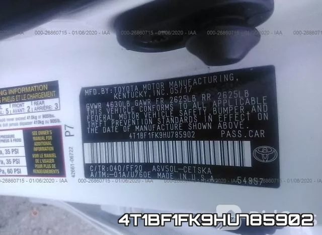 4T1BF1FK9HU785902 фото 10