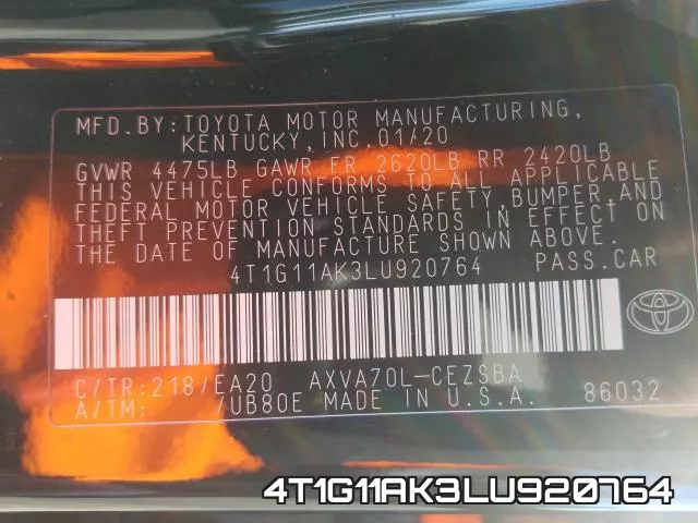 4T1G11AK3LU920764 фото 2