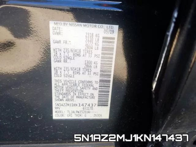 5N1AZ2MJ1KN147437 фото 2