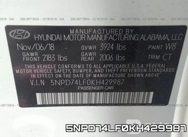 5NPD74LF0KH429987 фото 10