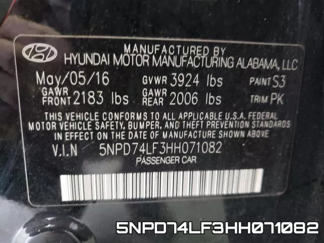 5NPD74LF3HH071082 фото 2