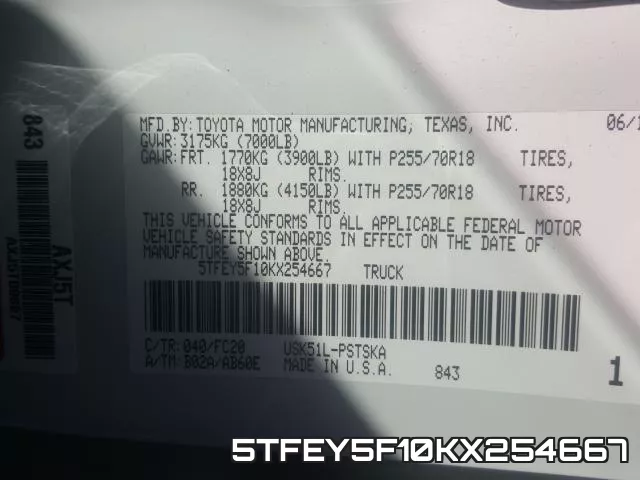 5TFEY5F10KX254667 фото 2