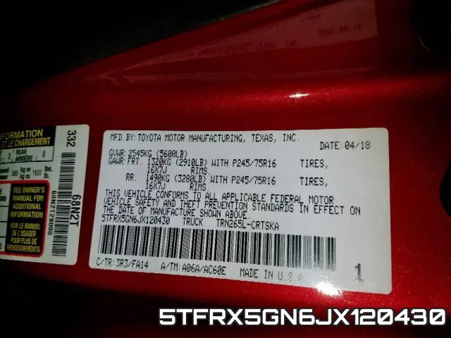 5TFRX5GN6JX120430 фото 2