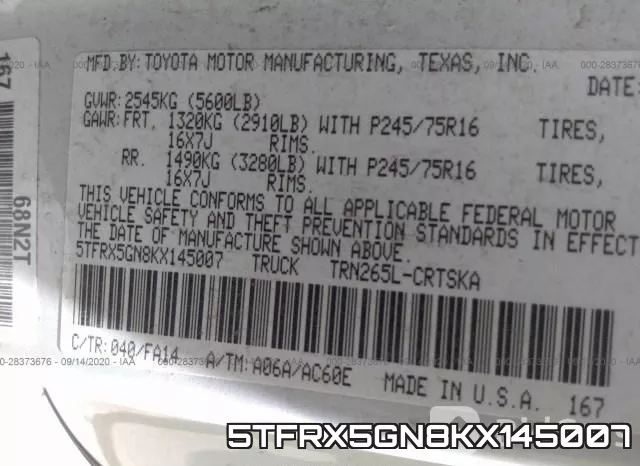 5TFRX5GN8KX145007 фото 10