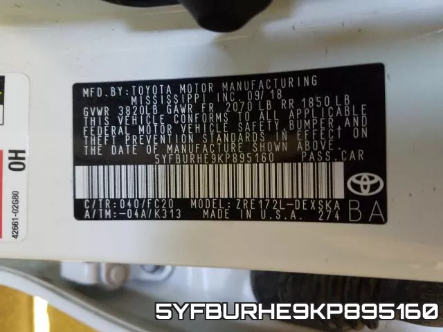 5YFBURHE9KP895160 фото 2