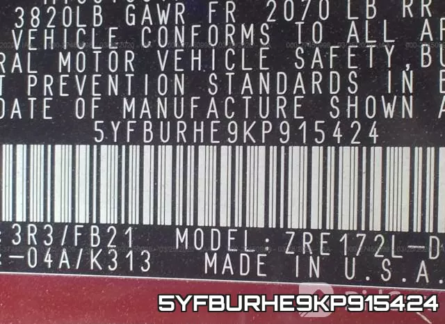 5YFBURHE9KP915424 фото 10
