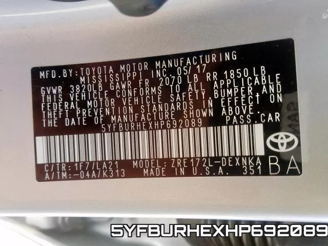 5YFBURHEXHP692089 фото 2
