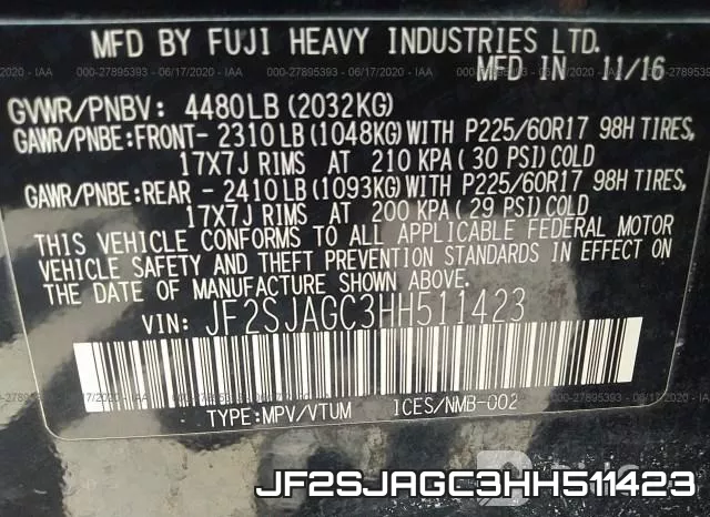 JF2SJAGC3HH511423 фото 10